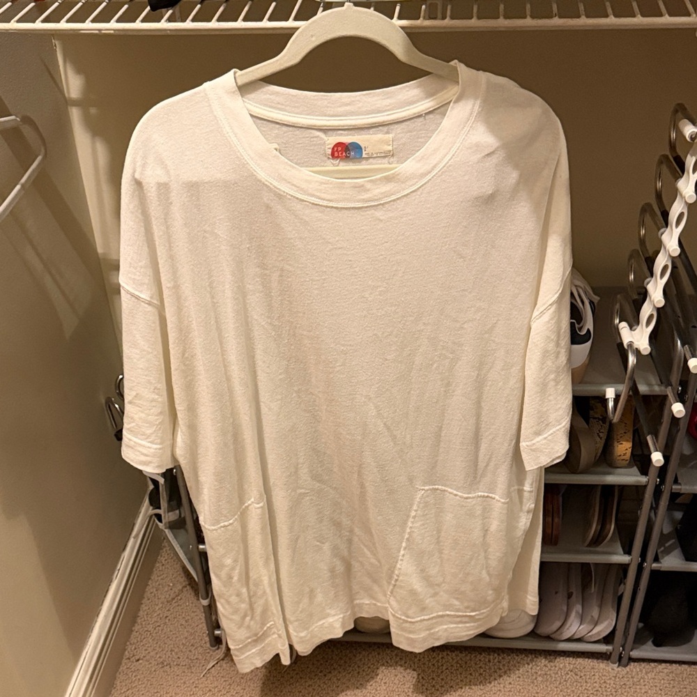 White Free People Beach Oversized T-Shirt